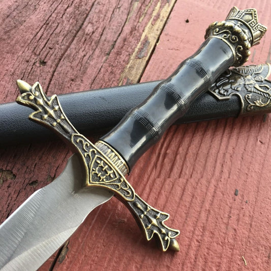 13.5" MEDIEVAL ORNATE KING ARTHUR Historical SHORT SWORD DAGGER SCABBARD SHEATH