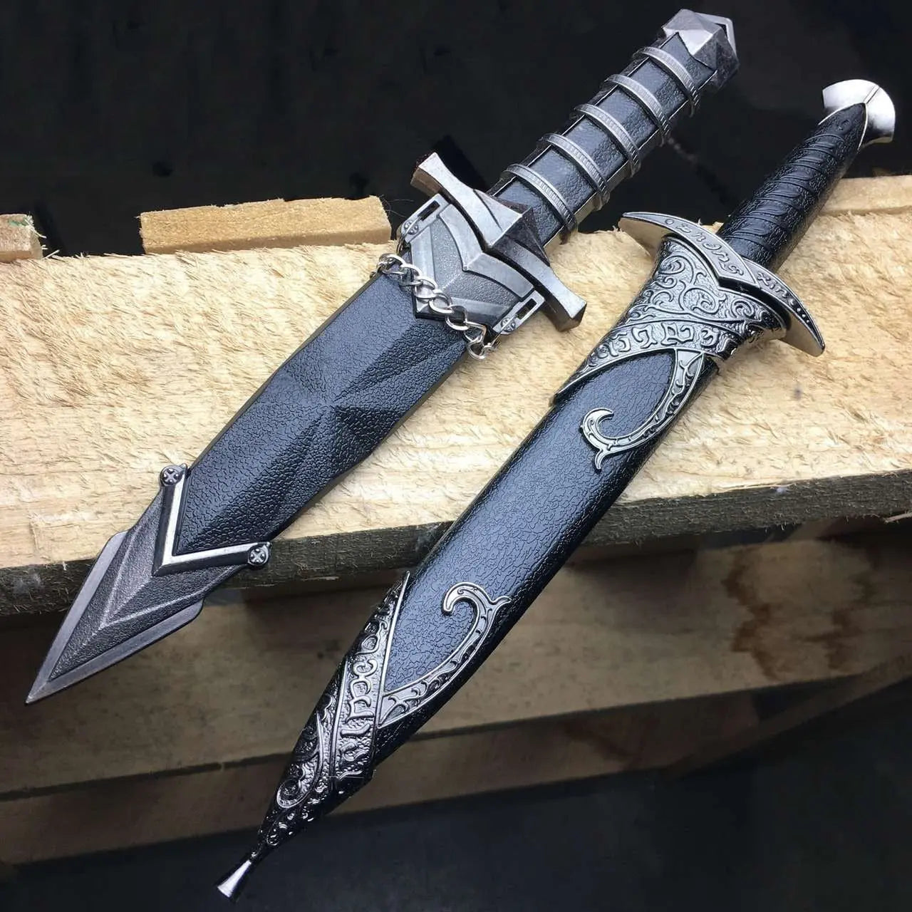 2 PC 11" Dark Assassin Stainless Steel Medieval Short Sword Dagger w/ Sheath SET - Prime Amigo Blades