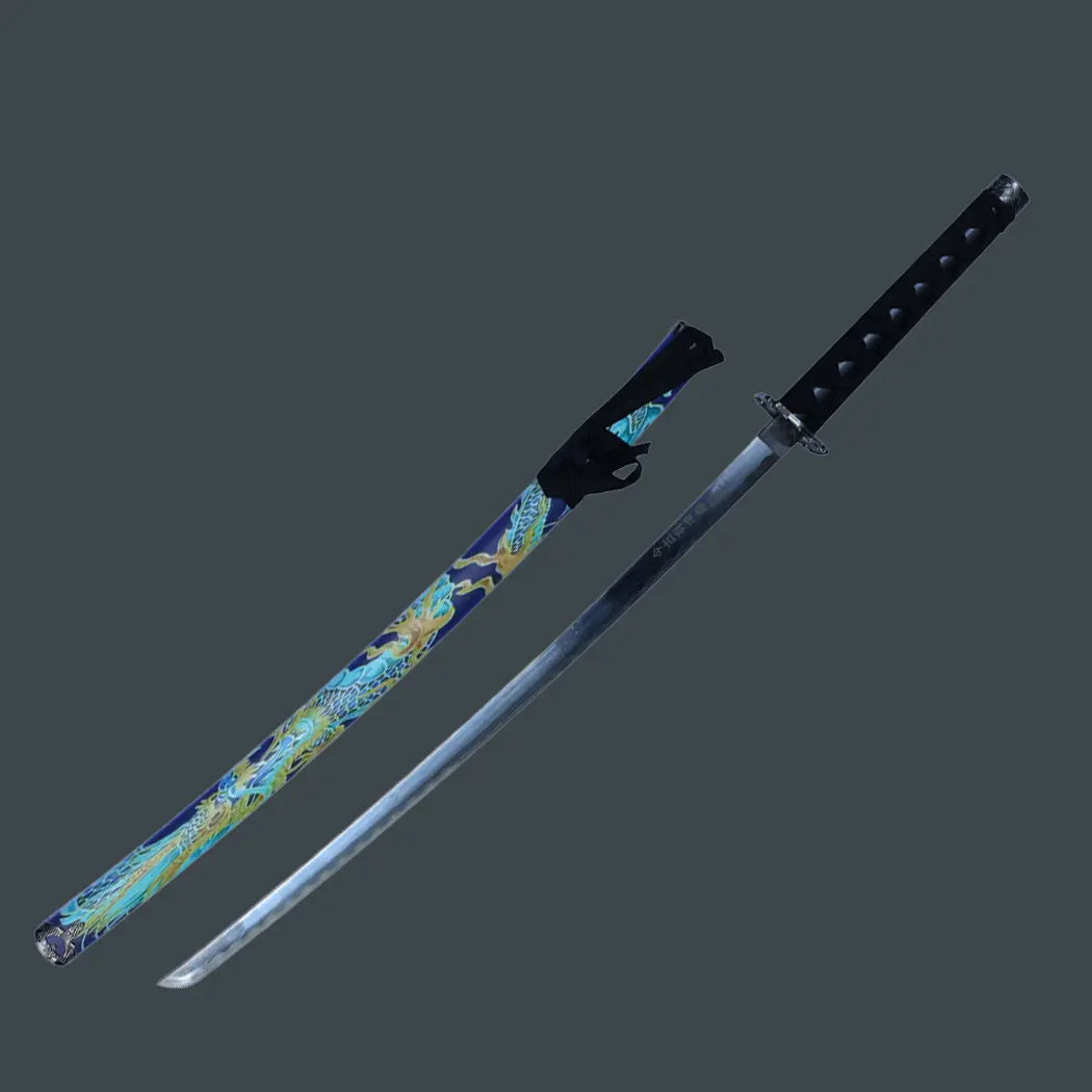 40" Black Dragon Design Japanese Samurai Katana Sword with Display Stand – Carbon Steel Collector Katana - Prime Amigo Blades