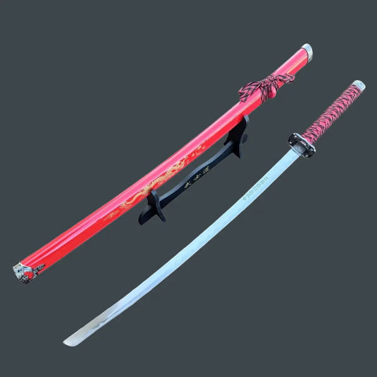 39.5" White Dragon Design Samurai Katana Sword with Display Stand – Carbon Steel Japanese Katana for Collectors - Prime Amigo Blades