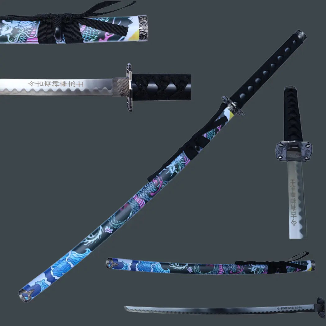 40" Black Dragon Design Japanese Samurai Katana Sword with Display Stand – Carbon Steel Collector Katana - Prime Amigo Blades