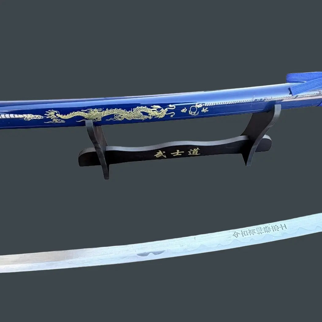 39.5" White Dragon Design Samurai Katana Sword with Display Stand – Carbon Steel Japanese Katana for Collectors - Prime Amigo Blades