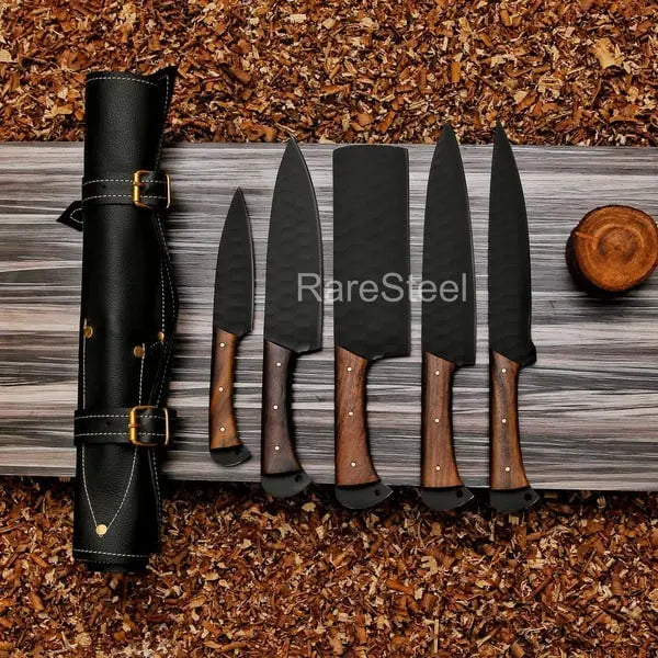 Custom Engraved 5 PCS Kitchen Knife Set Handmade High Carbon Steel Chef Knife Collection Gift for Chef - Prime Amigo Blades