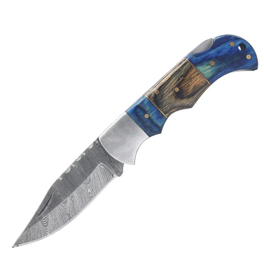 Artisan Damascus Steel Folding Knife – Handmade EDC Pocket Knife for Outdoorsmen - Prime Amigo Blades