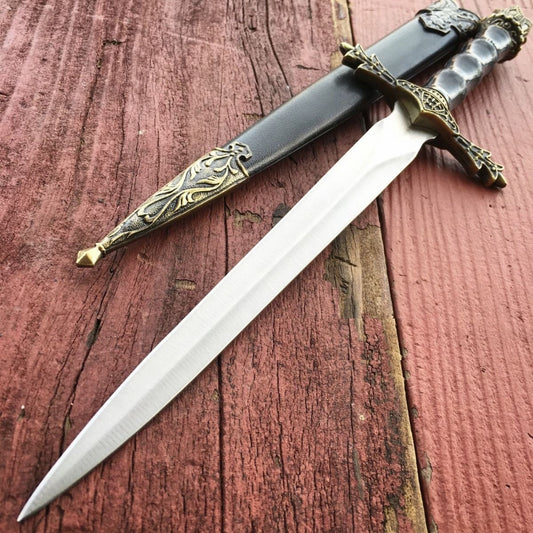 13.5" MEDIEVAL ORNATE KING ARTHUR Historical SHORT SWORD DAGGER SCABBARD SHEATH