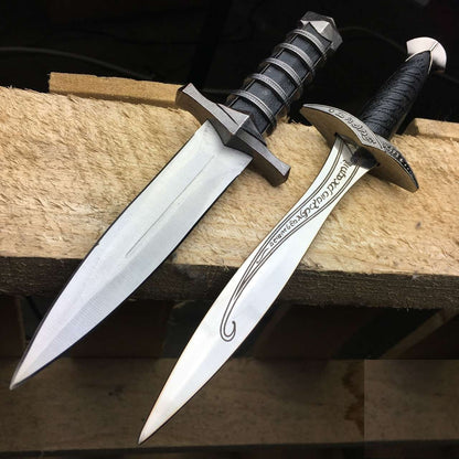 2 PC 11" Dark Assassin Stainless Steel Medieval Short Sword Dagger w/ Sheath SET