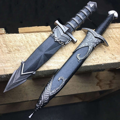 2 PC 11" Dark Assassin Stainless Steel Medieval Short Sword Dagger w/ Sheath SET