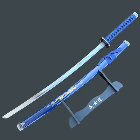 39.5" White Dragon Design Samurai Katana Sword with Display Stand – Carbon Steel Japanese Katana for Collectors - Prime Amigo Blades