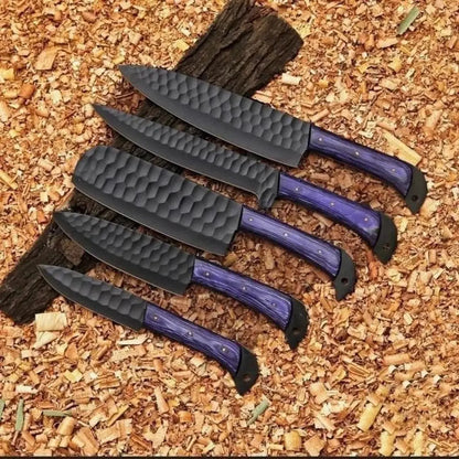 5 Piece Handmade Chef Knife Set High Carbon Steel Kitchen Knife Collection Personalized Engraved Gift - Prime Amigo Blades