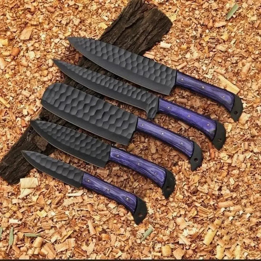 5 Piece Handmade Chef Knife Set High Carbon Steel Kitchen Knife Collection Personalized Engraved Gift - Prime Amigo Blades