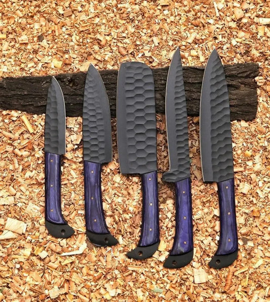 5 Piece Handmade Chef Knife Set High Carbon Steel Kitchen Knife Collection Personalized Engraved Gift - Prime Amigo Blades