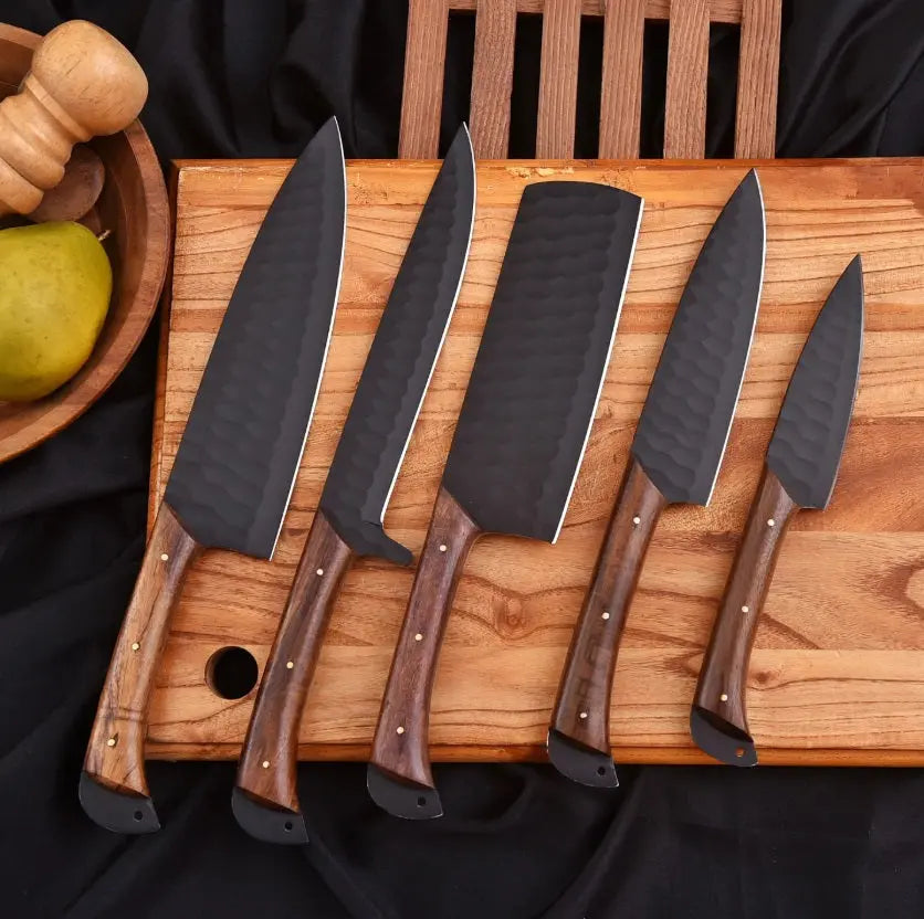 Custom Engraved 5 PCS Kitchen Knife Set Handmade High Carbon Steel Chef Knife Collection Gift for Chef - Prime Amigo Blades
