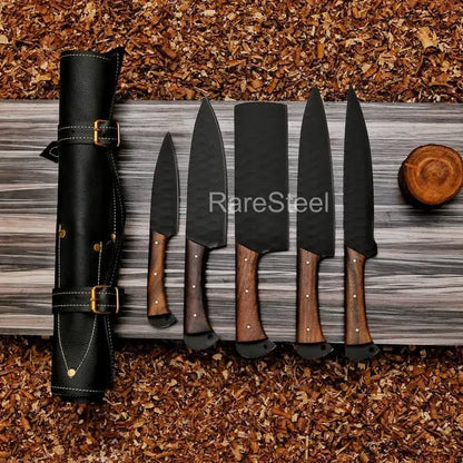 Custom Engraved 5 PCS Kitchen Knife Set Handmade High Carbon Steel Chef Knife Collection Gift for Chef - Prime Amigo Blades