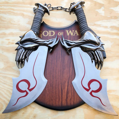 God Of War 17" Chaos War Twin Blade Knives Kratos Sword Dagger Set With Plaque - Prime Amigo Blades