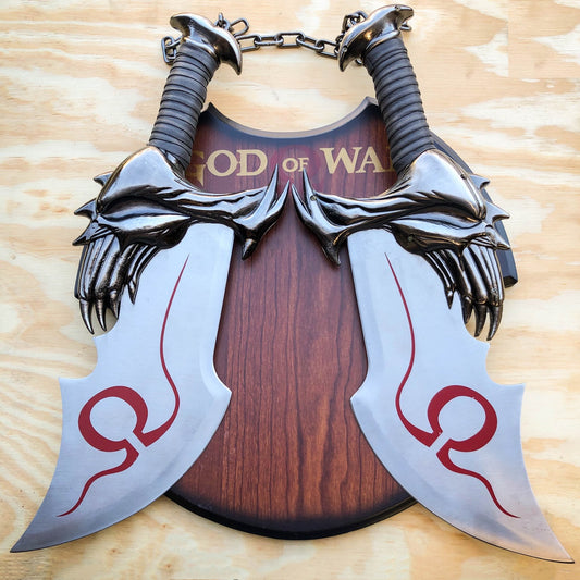 God Of War 17" Chaos War Twin Blade Knives Kratos Sword Dagger Set With Plaque