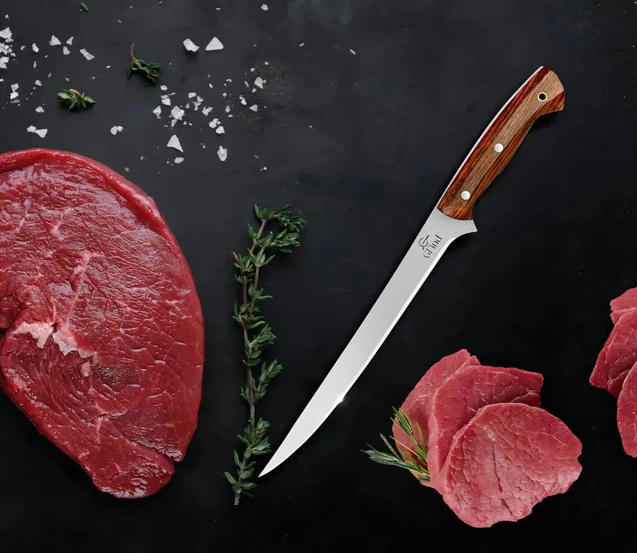 Handcrafted 9" Boning & Fillet Knife Stainless Steel Blade Rosewood Handle Professional Kitchen Knife - Prime Amigo Blades