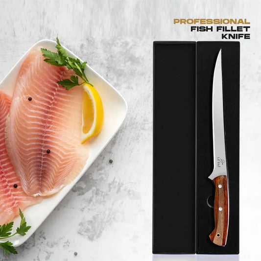 Handcrafted 9" Boning & Fillet Knife Stainless Steel Blade Rosewood Handle Professional Kitchen Knife - Prime Amigo Blades