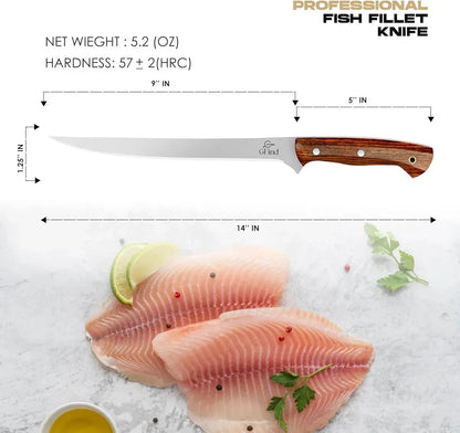 Handcrafted 9" Boning & Fillet Knife Stainless Steel Blade Rosewood Handle Professional Kitchen Knife - Prime Amigo Blades