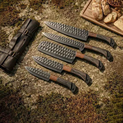Handmade Kitchen Knife Set 5 PCS Custom Engraved Kitchen Knife Collection High Carbon Steel Blade - Prime Amigo Blades