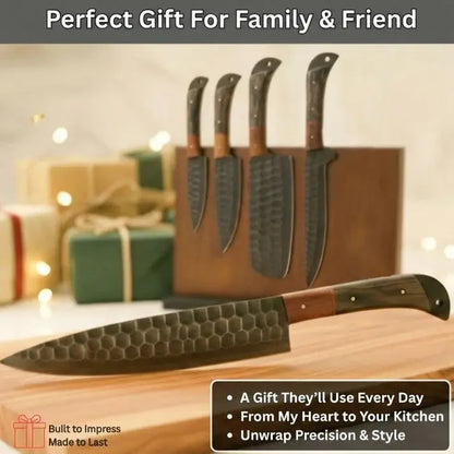 Handmade Kitchen Knife Set 5 PCS Custom Engraved Kitchen Knife Collection High Carbon Steel Blade - Prime Amigo Blades
