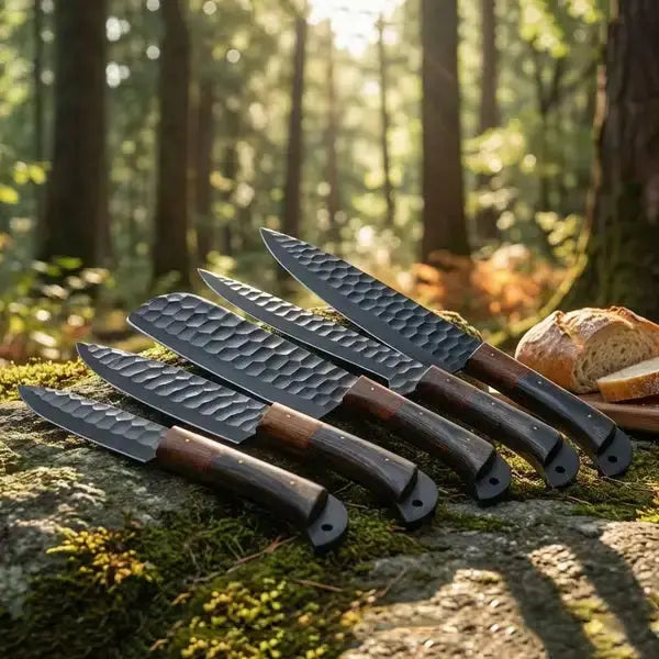 Handmade Kitchen Knife Set 5 PCS Custom Engraved Kitchen Knife Collection High Carbon Steel Blade - Prime Amigo Blades