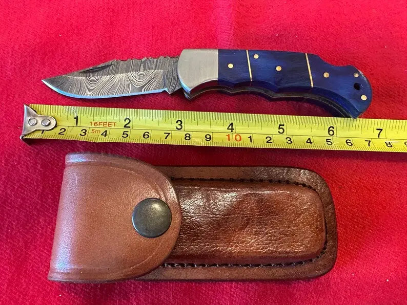 Artisan Damascus Steel Folding Knife – Handmade EDC Pocket Knife for Outdoorsmen - Prime Amigo Blades