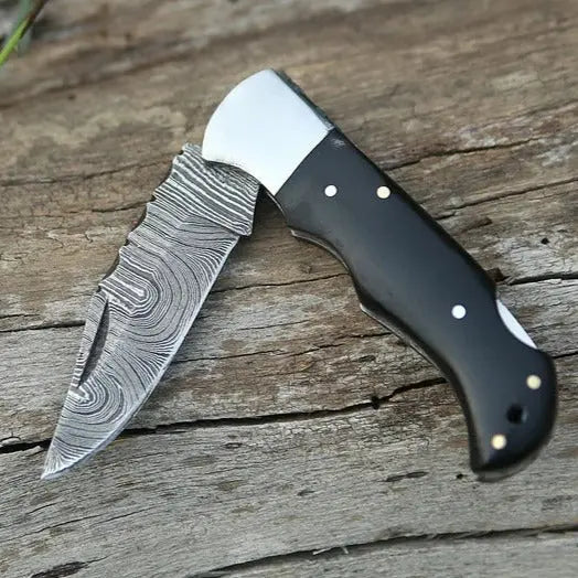 Artisan Damascus Steel Folding Knife – Handmade EDC Pocket Knife for Outdoorsmen - Prime Amigo Blades