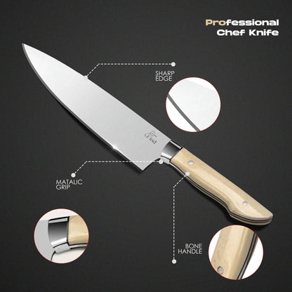 High-Quality 8" Chef Knife Camel Bone Handle Stainless Steel Blade – Precision Cutting Knife - Prime Amigo Blades