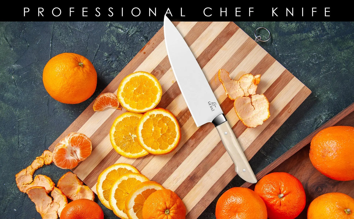 High-Quality 8" Chef Knife Camel Bone Handle Stainless Steel Blade – Precision Cutting Knife - Prime Amigo Blades