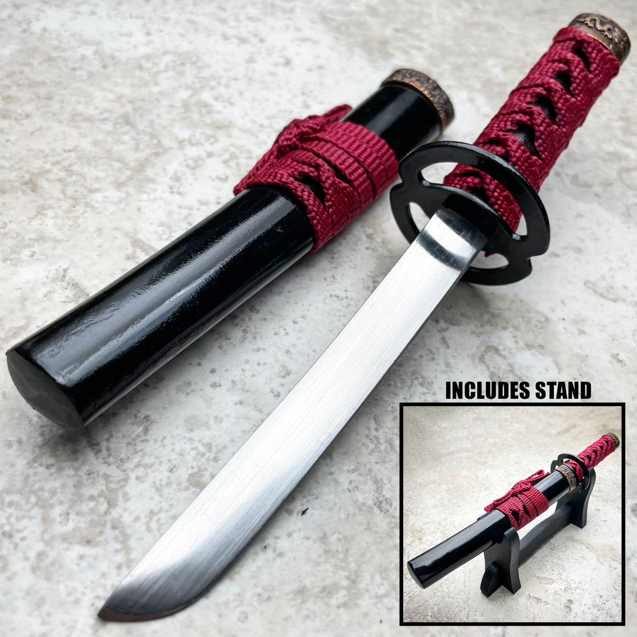Mini Japanese Samurai Sword Fixed Blade Letter Opener Katana Knife w/ Stand NEW