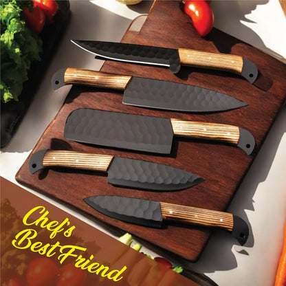 Premium 5 PCS Kitchen Knife Set Handmade High Carbon Steel Chef Knives Custom Engraved Cooking Gift - Prime Amigo Blades