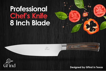 Professional 8" Chef Knife Stainless Steel Blade with Pakka Wood Handle Premium Kitchen Cooking Knife - Prime Amigo Blades