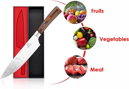 Professional 8" Chef Knife Stainless Steel Blade with Pakka Wood Handle Premium Kitchen Cooking Knife - Prime Amigo Blades