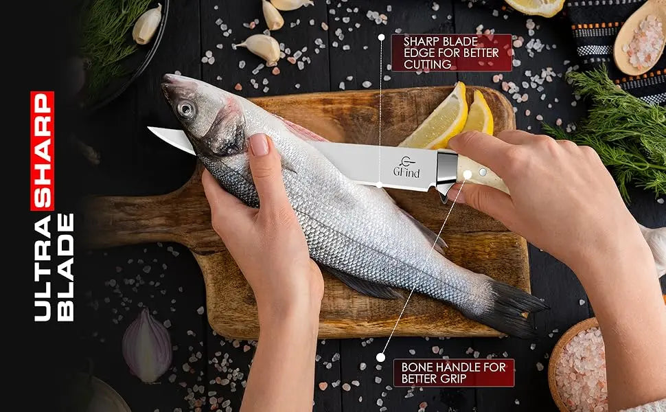 Professional 8" Fillet & Boning Knife Stainless Steel Blade Camel Bone Handle Fishing Kitchen Knife - Prime Amigo Blades