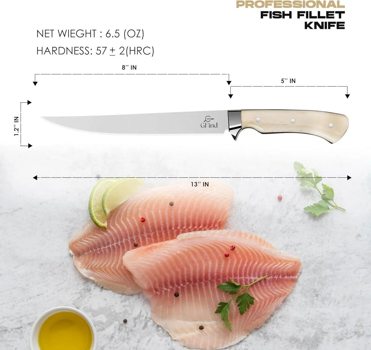 Professional 8" Fillet & Boning Knife Stainless Steel Blade Camel Bone Handle Fishing Kitchen Knife - Prime Amigo Blades