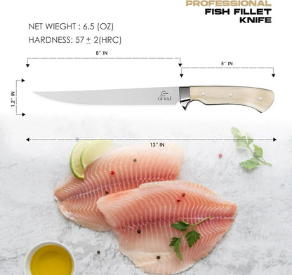Professional 8" Fillet & Boning Knife Stainless Steel Blade Camel Bone Handle Fishing Kitchen Knife - Prime Amigo Blades
