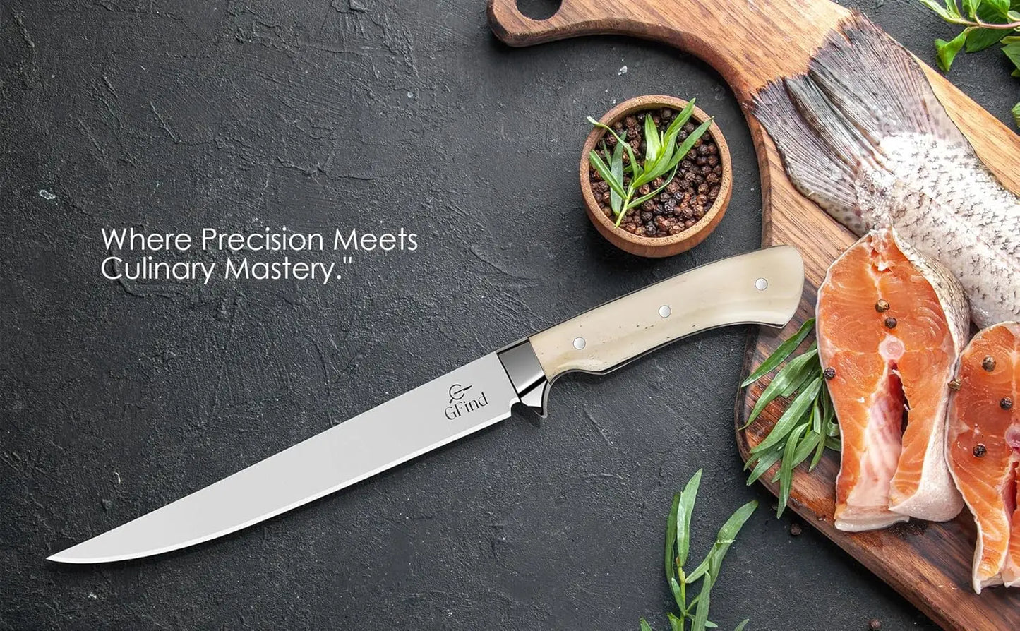 Professional 8" Fillet & Boning Knife Stainless Steel Blade Camel Bone Handle Fishing Kitchen Knife - Prime Amigo Blades