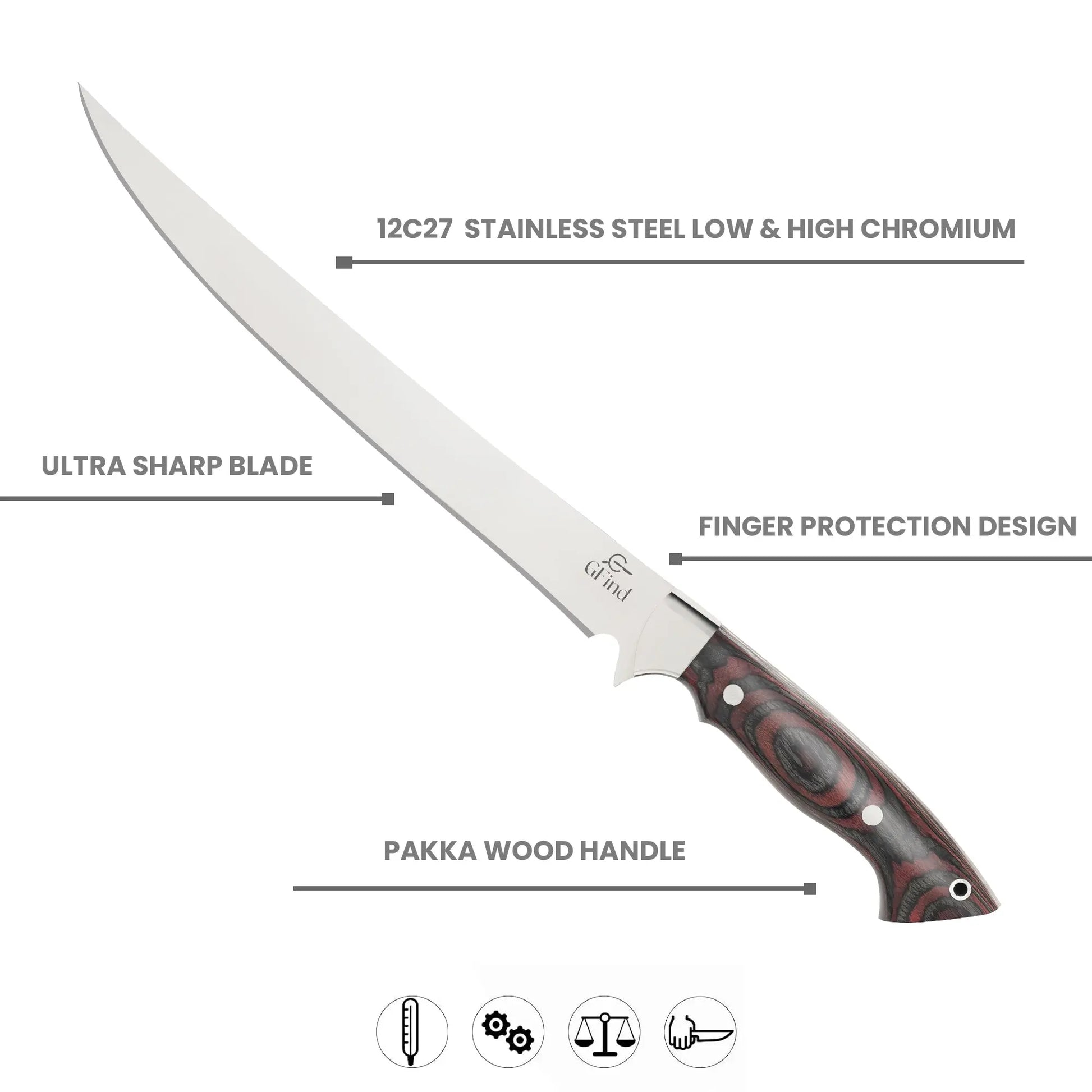 Professional 9 Inch Fillet & Boning Knife Stainless Steel Blade Pakka Wood Handle Razor Sharp Fish Knife - Prime Amigo Blades