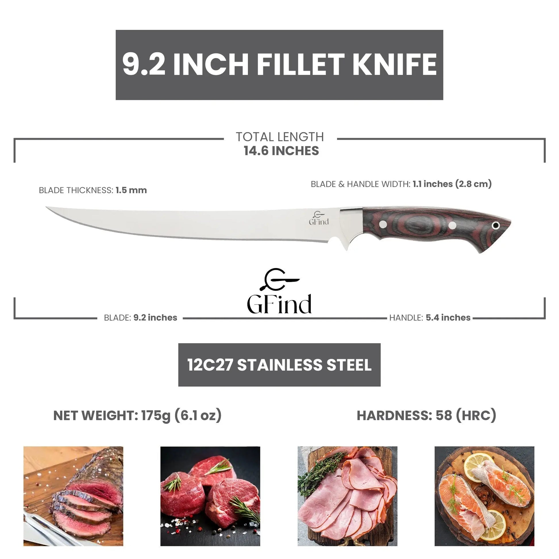 Professional 9 Inch Fillet & Boning Knife Stainless Steel Blade Pakka Wood Handle Razor Sharp Fish Knife - Prime Amigo Blades