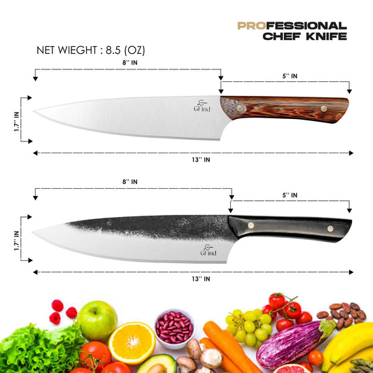 Wenge Wood Handle 8 Inch Chef’s Knife – High-Carbon Stainless Steel Professional Kitchen Knife - Prime Amigo Blades