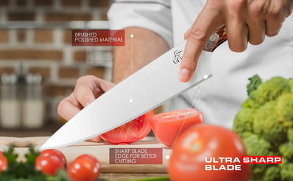 Wenge Wood Handle 8 Inch Chef’s Knife – High-Carbon Stainless Steel Professional Kitchen Knife - Prime Amigo Blades